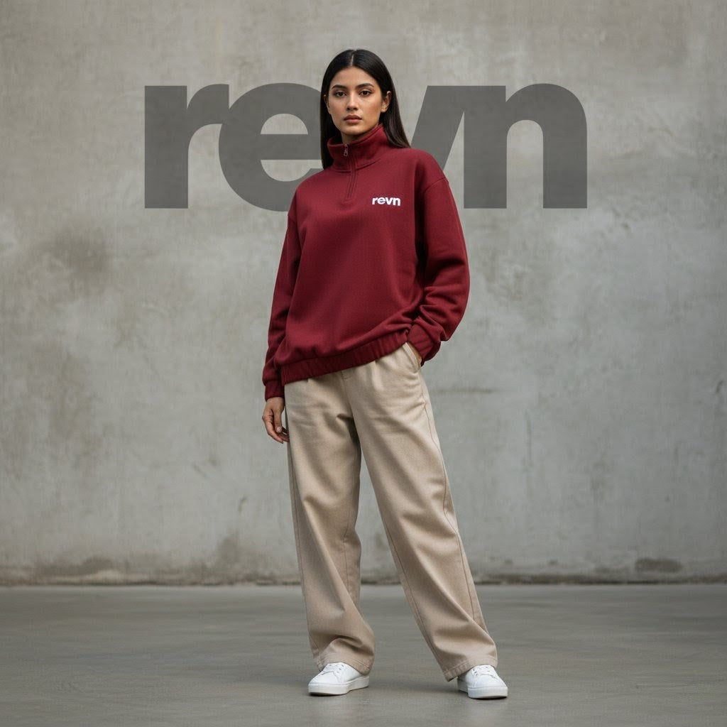 Maroon Baggy Quarter-Zip Sweatshirt