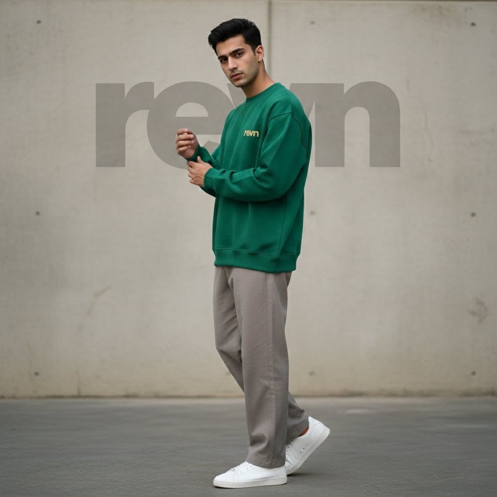 Green Baggy Statement Sweatshirt with Golden 'Jis Ko Jo Bhi Milta Hai' Print