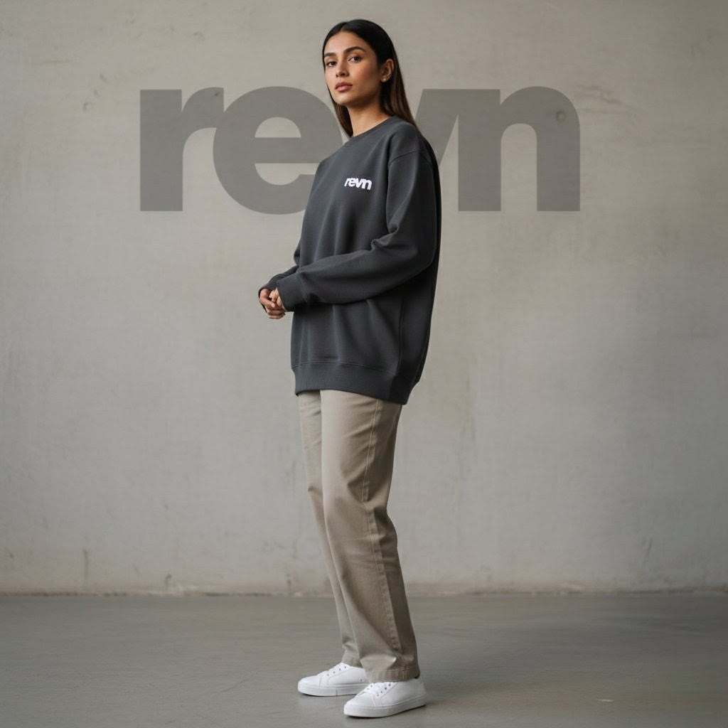 Charcoal Baggy Sweatshirt 'Mujh Se Boley Man Mera' With Urdu Graphic