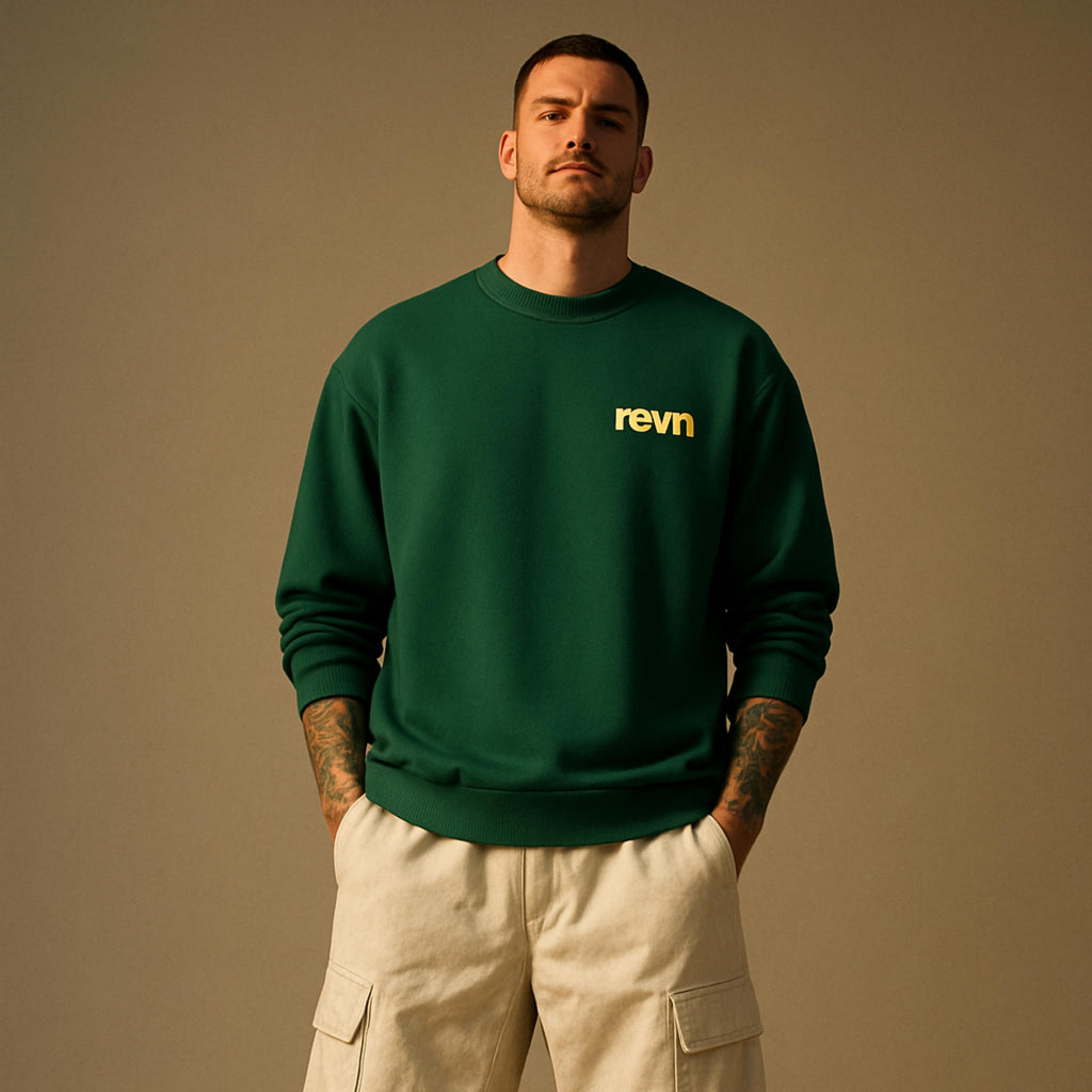 Green Baggy Statement Sweatshirt with Golden 'Jis Ko Jo Bhi Milta Hai' Print