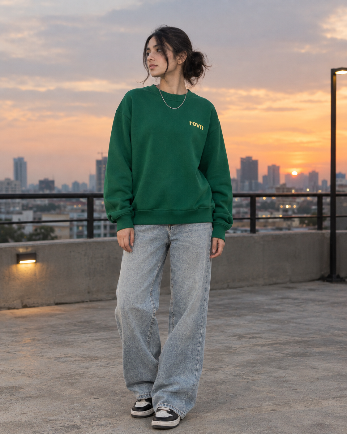 Green Baggy Statement Sweatshirt with Golden 'Jis Ko Jo Bhi Milta Hai' Print