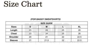 Sweat Shirt Size Chart