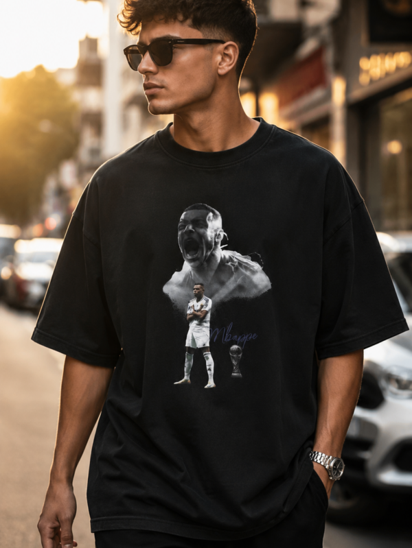 Kylian Mbappé (Front Print) Oversized T-Shirt Kylian Mbappé Front Print Cotton 220 GSM Premium Quality Streetwear Loose Fit Graphic Tee