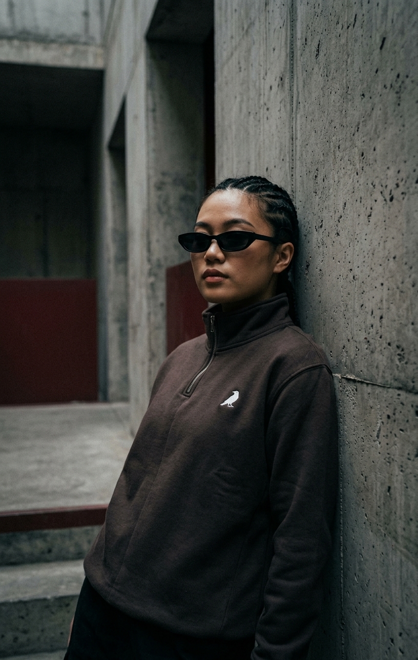 REVN Chocolate Brown Quarter-Zip Panel Sweatshirt - Image 2