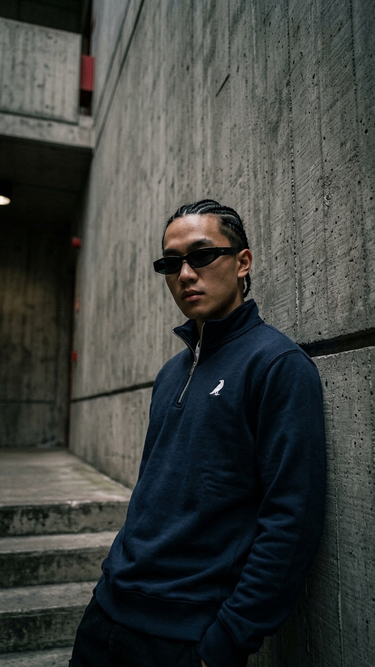 REVN Oversized Navy Blue Quarter-Zip Panel Sweatshirt - Image 2