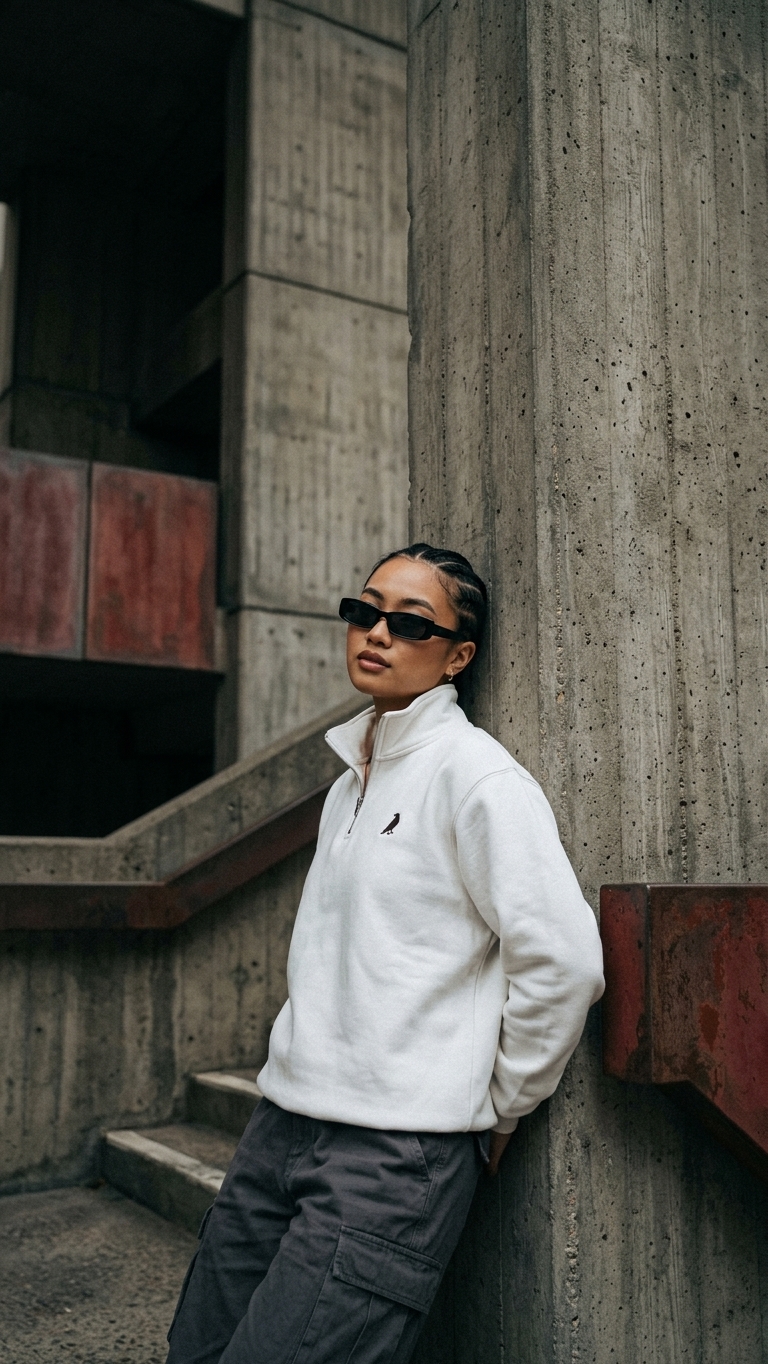 REVN Cream Quarter-Zip Panel Sweatshirt - Image 2