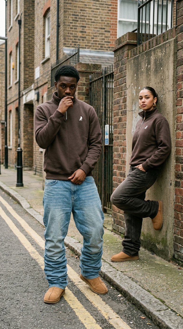 REVN Chocolate Brown Quarter-Zip Panel Sweatshirt